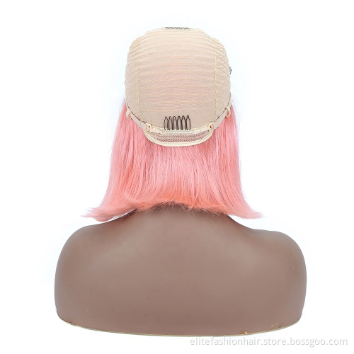 Silky Straight Brazilian Virgin Hair Lace Frontal Wigs Rose Pink Bob Wigs for Black Women T-part Lace Front Human Hair Bob Wigs